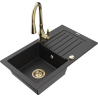 Mexen Pablo 1-miskový granitový dřez s odkapávačem a kuchyňskou baterií Savita, Černá/Stříbrná kovová - 6510-73-672601-50