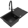 Mexen Pablo 1-miskový granitový dřez s odkapávačem a kuchyňskou baterií Savita, Černá - 6510-77-672601-70-B