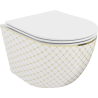 Mexen Lena WC mísa Rimless s pomalu padající deskou slim, duroplast, bílá/Zlatá vzor káro - 30224009