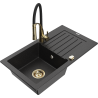 Mexen Pablo 1-miskový granitový dřez s odkapávačem a kuchyňskou baterií Aster, Černá/Stříbrná kovová - 6510-73-73450-57-G