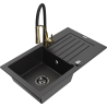 Mexen Pablo 1-miskový granitový dřez s odkapávačem a kuchyňskou baterií Aster, Černá/Stříbrná kovová - 6510-73-73450-57-B