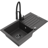 Mexen Pablo 1-miskový granitový dřez s odkapávačem a kuchyňskou baterií Aster, Skvrnitá černá - 6510-76-73450-70-B