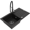 Mexen Pablo 1-miskový granitový dřez s odkapávačem a kuchyňskou baterií Aster, Černá - 6510-77-73450-07-B