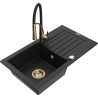 Mexen Pablo 1-miskový granitový dřez s odkapávačem a kuchyňskou baterií Aster, Černá - 6510-77-73450-57-G