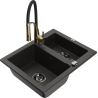 Mexen Carlos 1-miskový granitový dřez s kuchyňskou baterií Aster, Černá/Zlatá kovová - 6518-75-73450-57-B