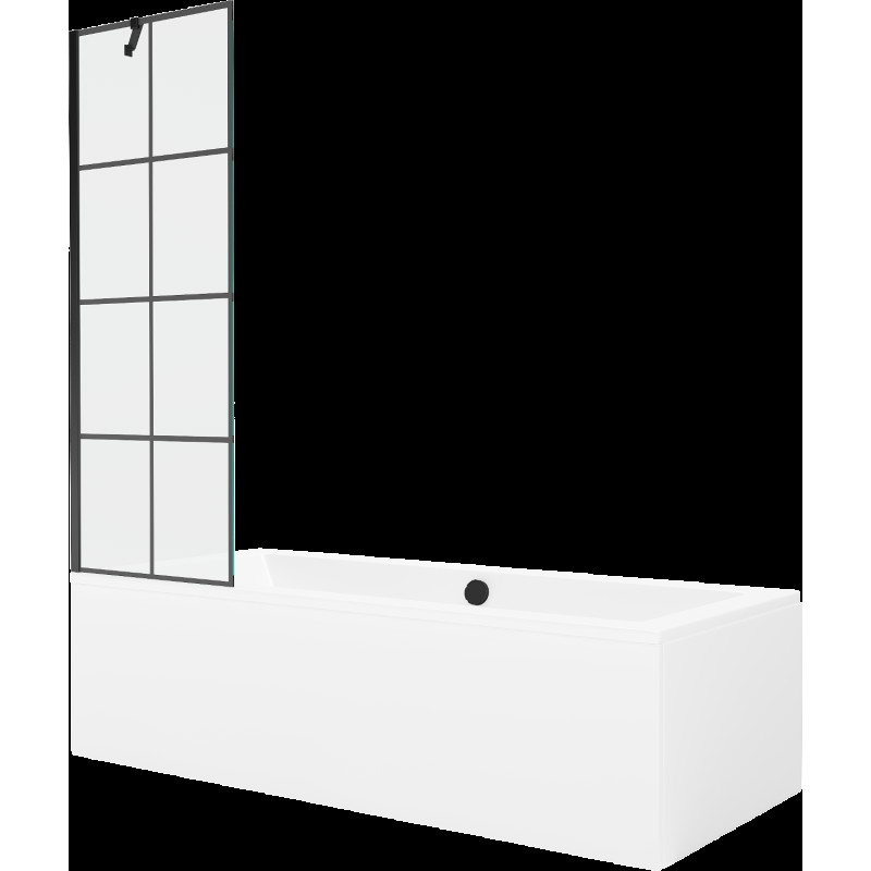 Mexen Cube obdélníková vana 170 x 80 cm s pláštěm 1-křídlovou zástěnou 60 cm, Černý vzor - 550517080X9506007077