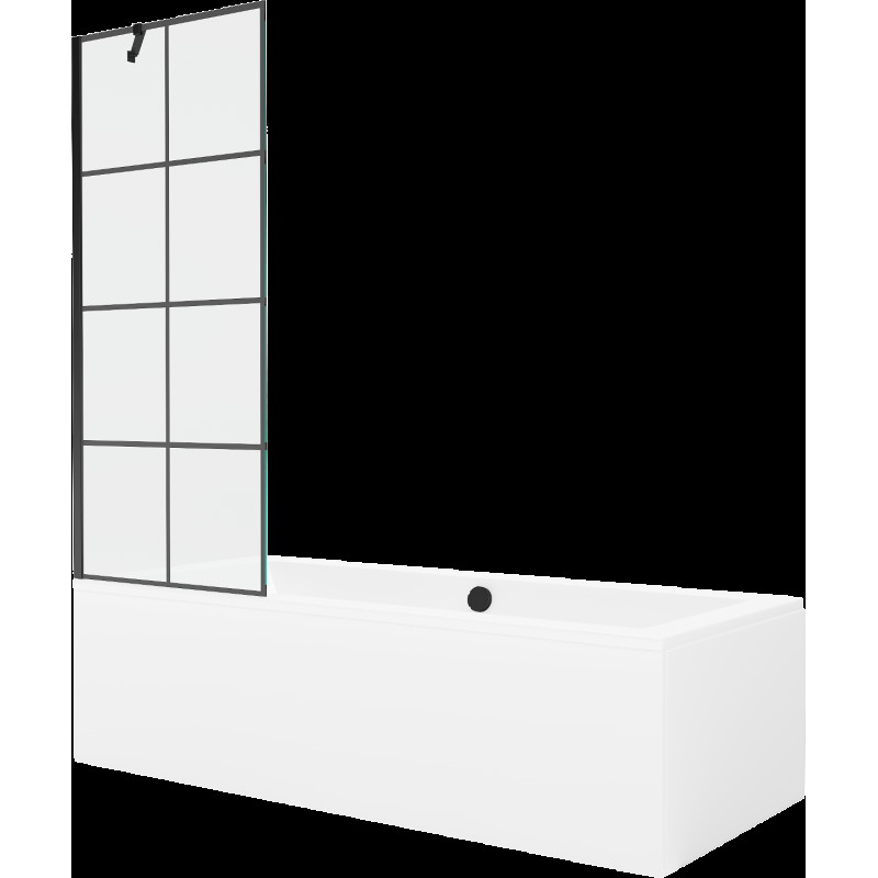 Mexen Cube obdélníková vana 170 x 80 cm s pláštěm 1-křídlovou zástěnou 70 cm, Černý vzor - 550517080X9507007077