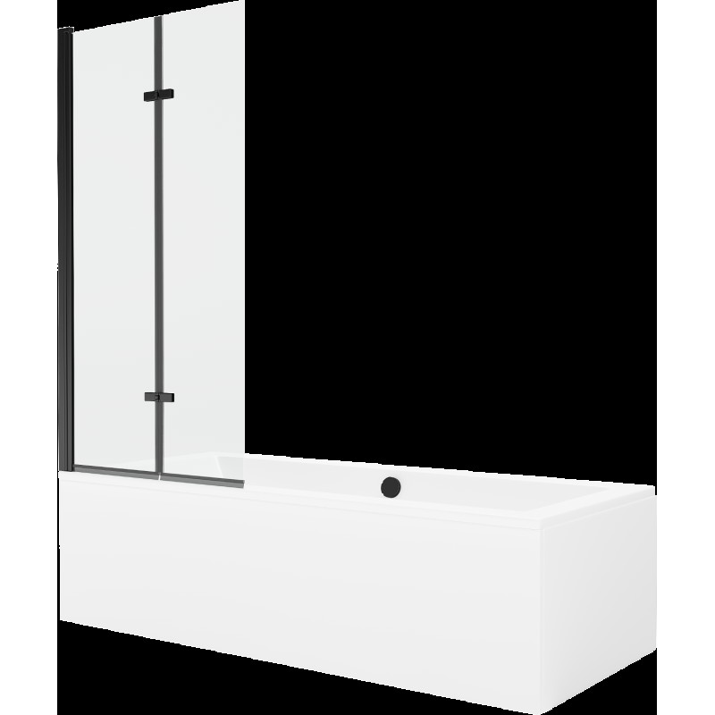 Mexen Cube obdélníková vana 170 x 80 cms pláštěm 2-křídlovou zástěnou 80 cm, Průhledné, Černá - 550517080X9208027000