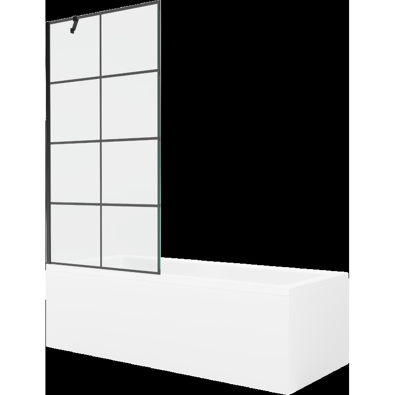 Mexen Cubik obdélníková vana 150 x 70 cm s pláštěm 1-křídlovou zástěnou 90 cm, Černý vzor - 550315070X9509007077