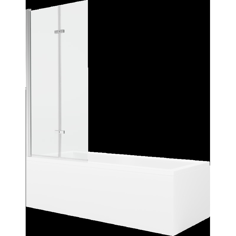 Mexen Cubik obdélníková vana 150 x 70 cms pláštěm 2-křídlovou zástěnou 80 cm, Průhledné, Chromovaná - 550315070X9208020100