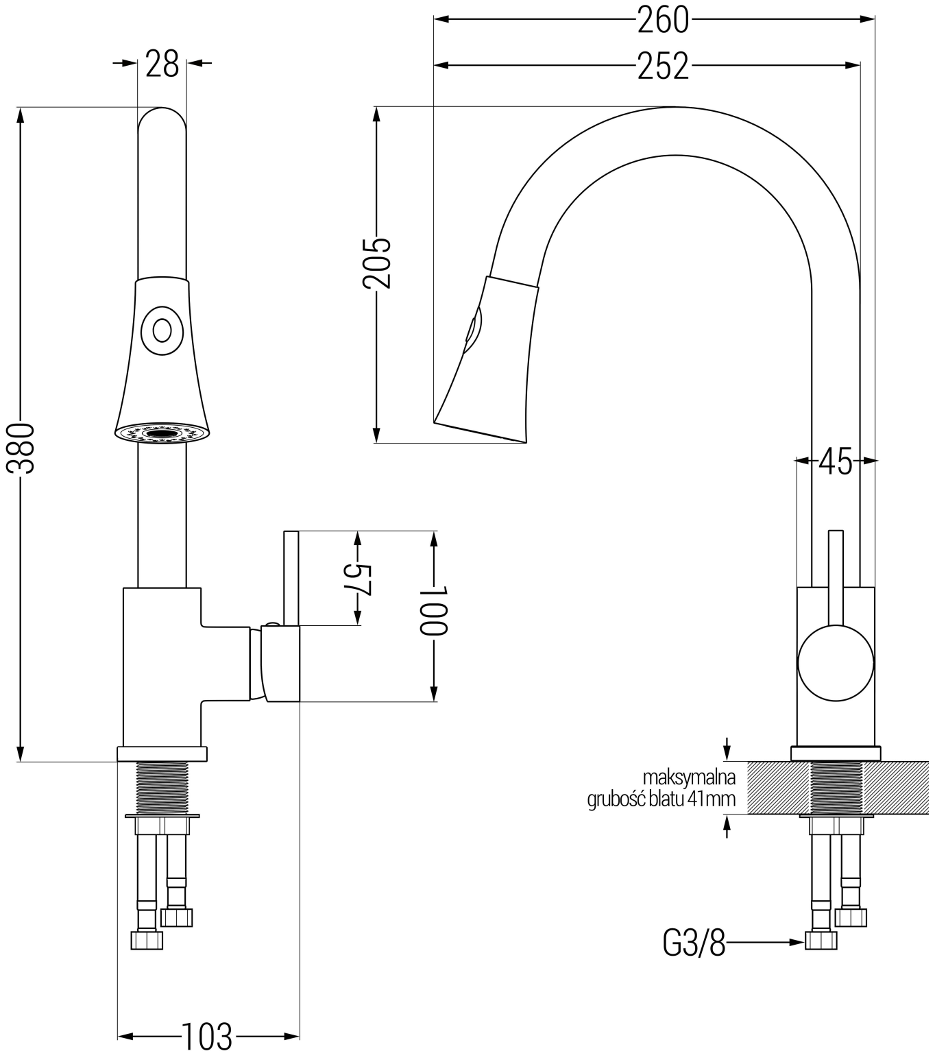 Mexen Elia kuchyňská baterie, Skvrnitá černá - 670101-76