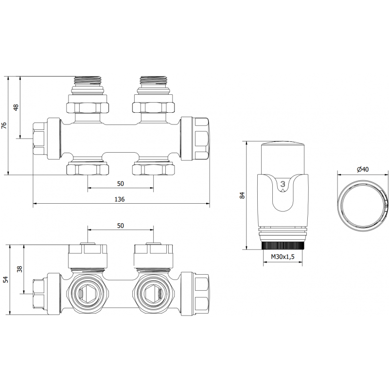 Mexen G00 termostatická sada rohová/přímá, Duplex, DN50, zlatá - W908-900-50