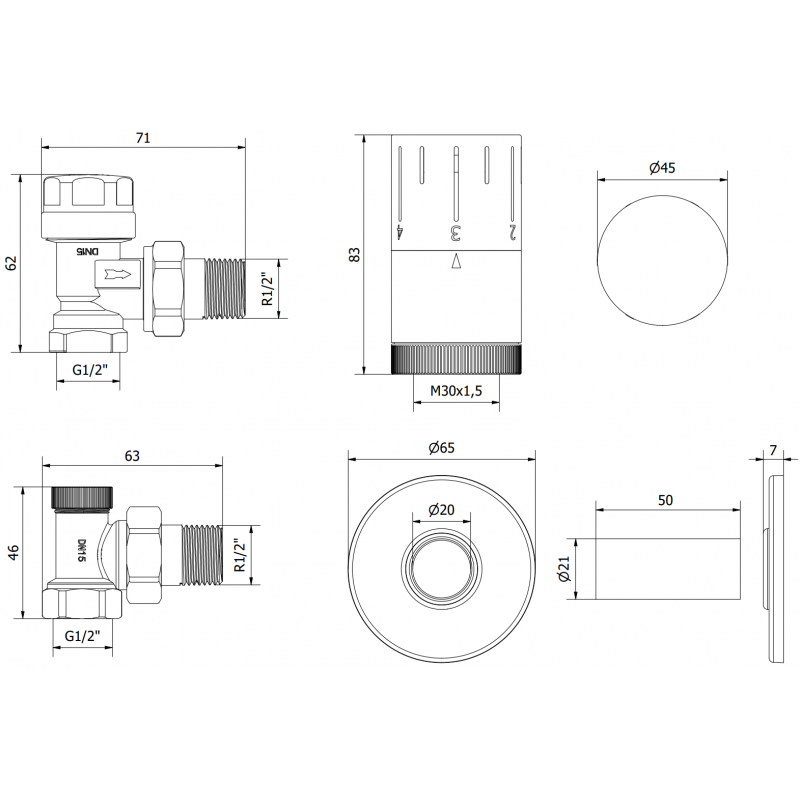 Mexen G05 termostatická sada úhlová s krytkou R, antracit - W901-958-904-66