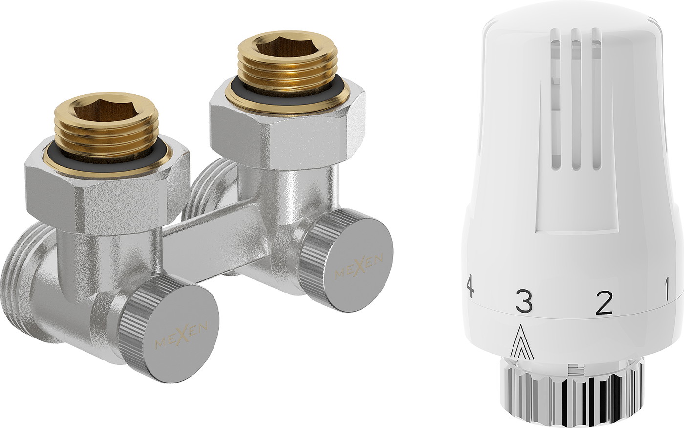 Mexen G01 dvoutrubková termostatická sada DN50, úhlová 1/2"x3/4", nikl - W911-012-918-01