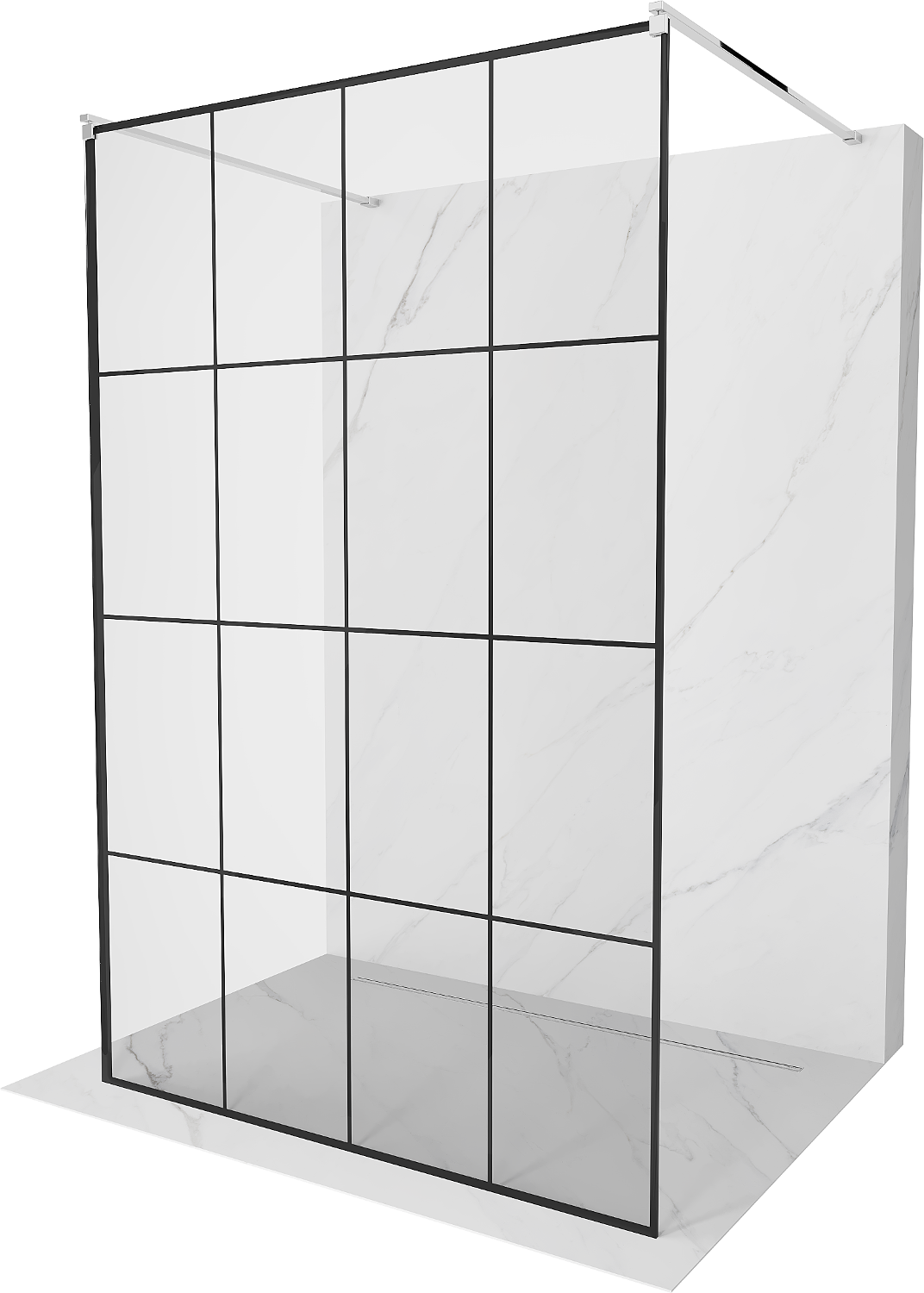 Mexen Kioto volně stojící sprchová zástěna 140 x 200 cm, Průhledné/Černý vzor 8 mm, Chromovaná - 800-140-002-01-77