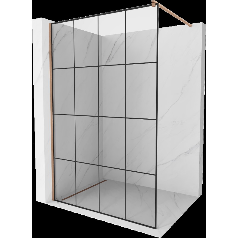 Mexen Kioto sprchová stěna Walk-in 140 x 200 cm, černý vzor 8 mm, broušená měď - 800-140-101-65-77