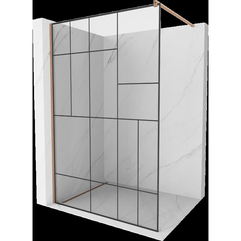 Mexen Kioto Sprchová stěna Walk-in 70 x 200 cm, černý vzor 8 mm, měď broušená - 800-070-101-65-78