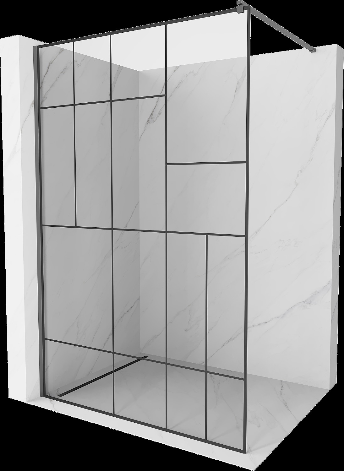 Mexen Kioto Sprchová stěna Walk-in 90 x 200 cm, černý vzor 8 mm, gun metal - 800-090-101-95-78