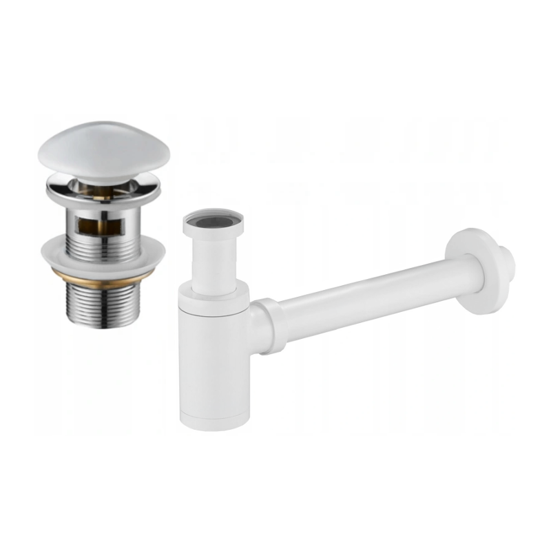 Mexen kulatý umyvadlový sifon s keramickým kohoutkem klik-klak, s přepadem, Bílá - 7992050-25