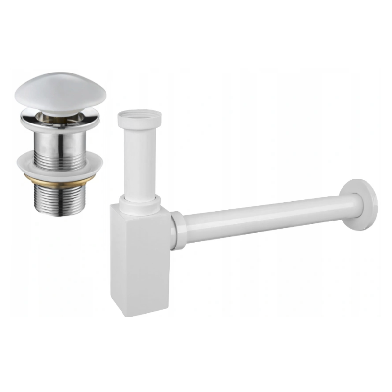 Mexen čtvercový umyvadlový sifon s keramickým klik-klak kohoutkem, bez přepadu, Bílá - 7991060-25