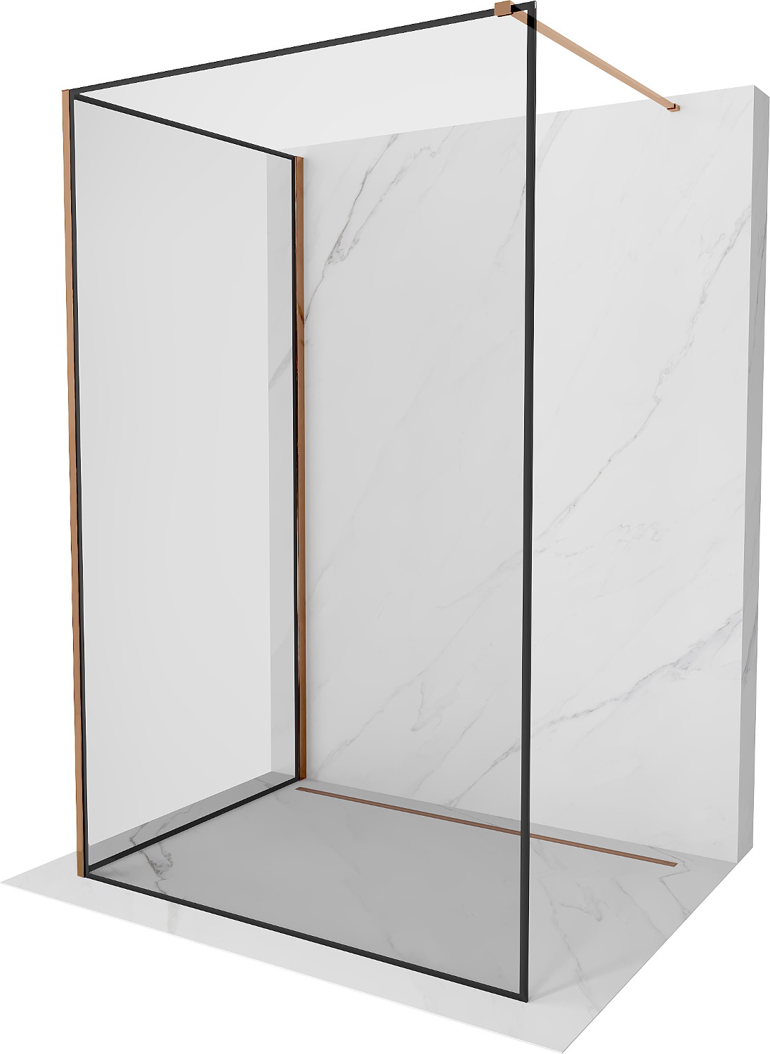 Mexen Kioto sprchová stěna Walk-in 100 x 80 cm, černý vzor, růžové zlato - 800-100-212-60-70-080