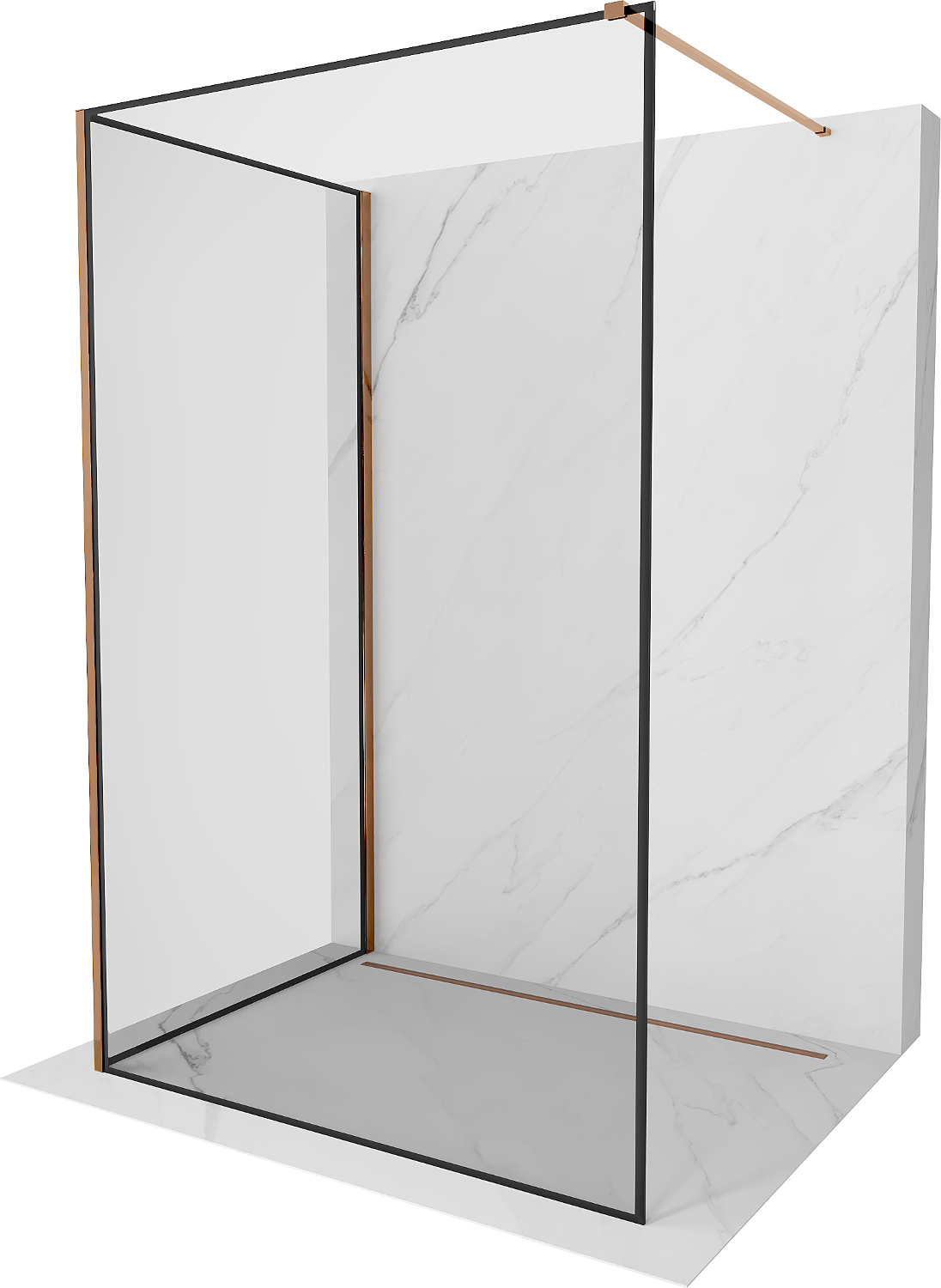 Mexen Kioto sprchová stěna Walk-in 140 x 90 cm, černý vzor, růžové zlato - 800-140-212-60-70-090