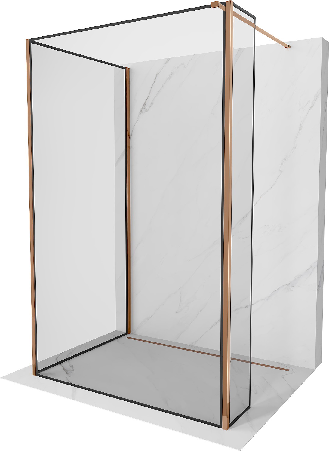 Mexen Kioto sprchová stěna Walk-in 110 x 70 x 30 cm, černý vzor, růžové zlato - 800-110-070-221-60-70-030