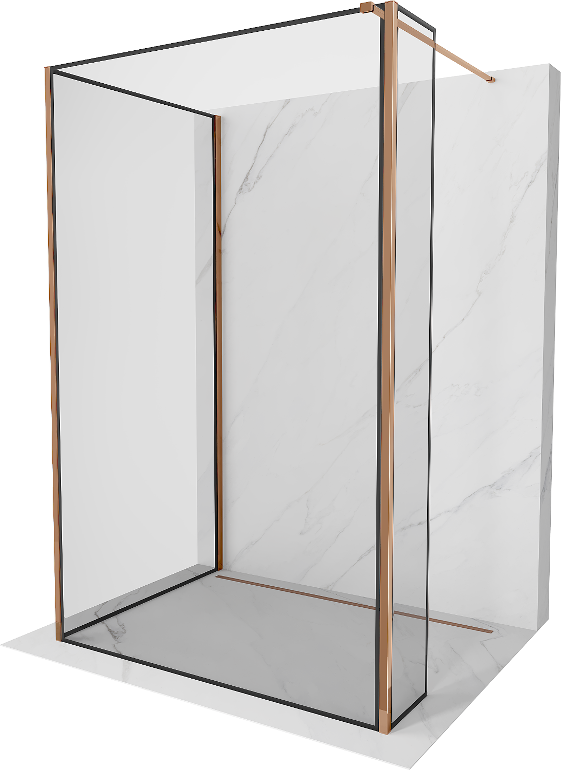 Mexen Kioto sprchová stěna Walk-in 100 x 90 x 30 cm, černý vzor, růžové zlato - 800-100-090-221-60-70-030