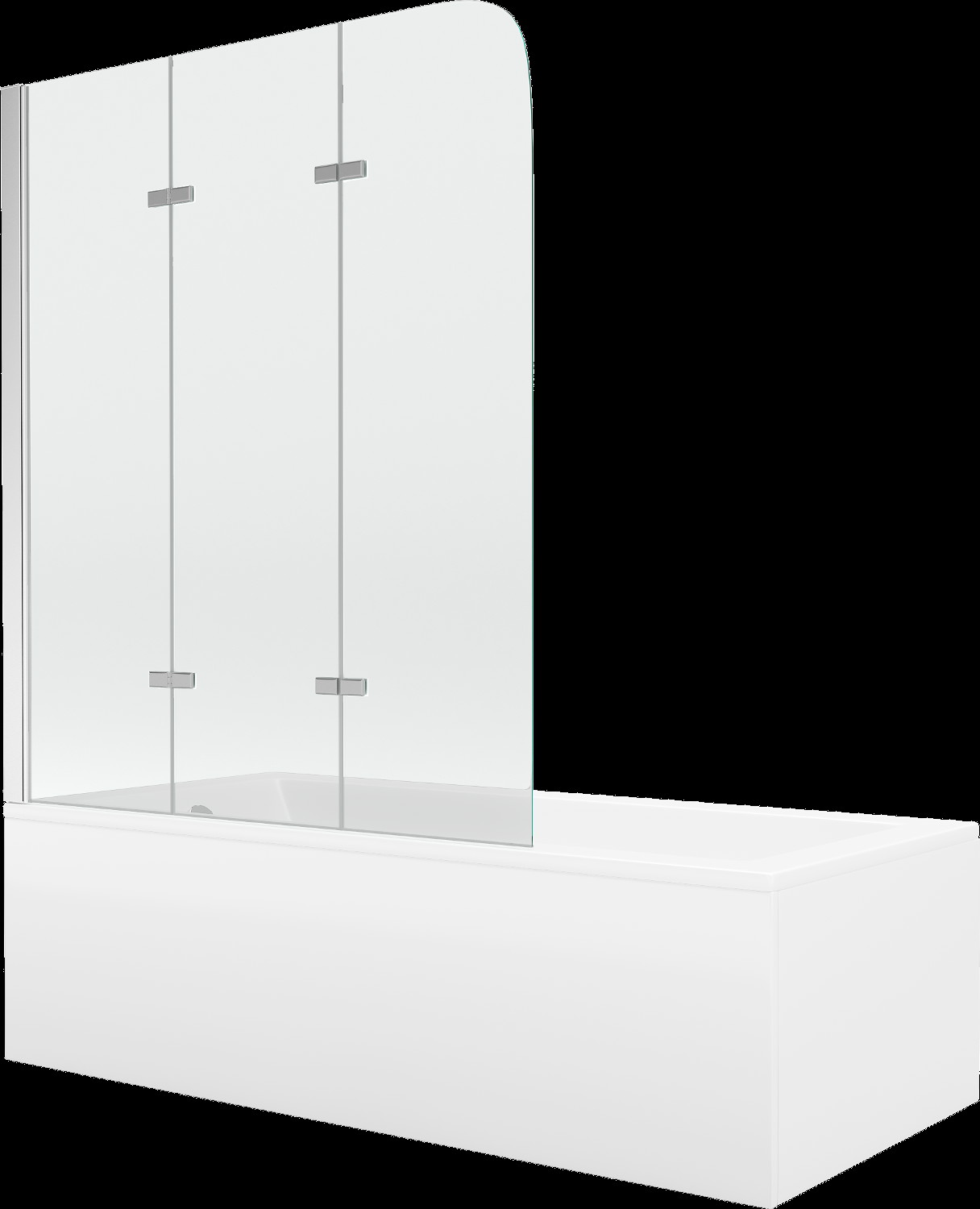 Mexen Cubik obdélníková vana 150 x 70 cm s pláštěm a 3-křídlovou zástěnou 120 cm, Průhledné, Chromovaná - 550315070X9012030100