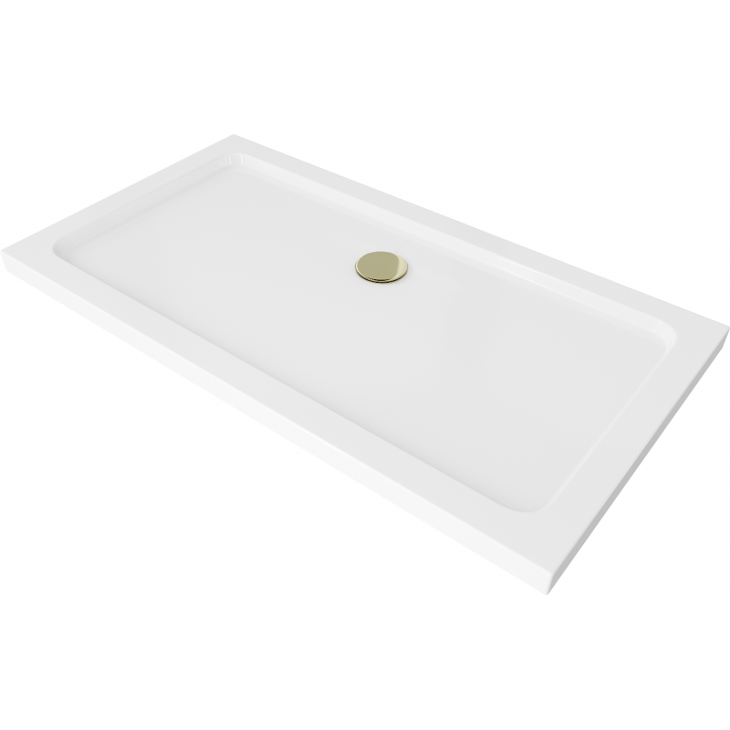 Mexen Flat obdélníková vanička do sprchového koutu slim 130 x 70 cm, Bílá, sifon Zlatá - 40107013G