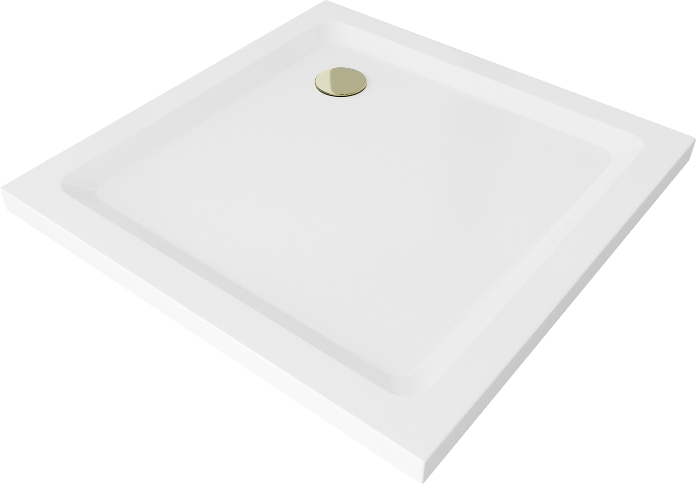 Mexen Flat čtvercová vanička do sprchového kout slim 90 x 90 cm, Bílá, sifon Zlatá - 40109090G