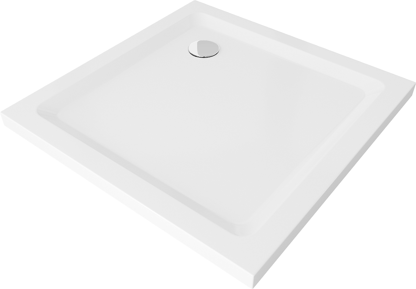 Mexen Flat čtvercová vanička do sprchového kout slim 80 x 80 cm, Bílá, sifon Chromovaná - 40108080