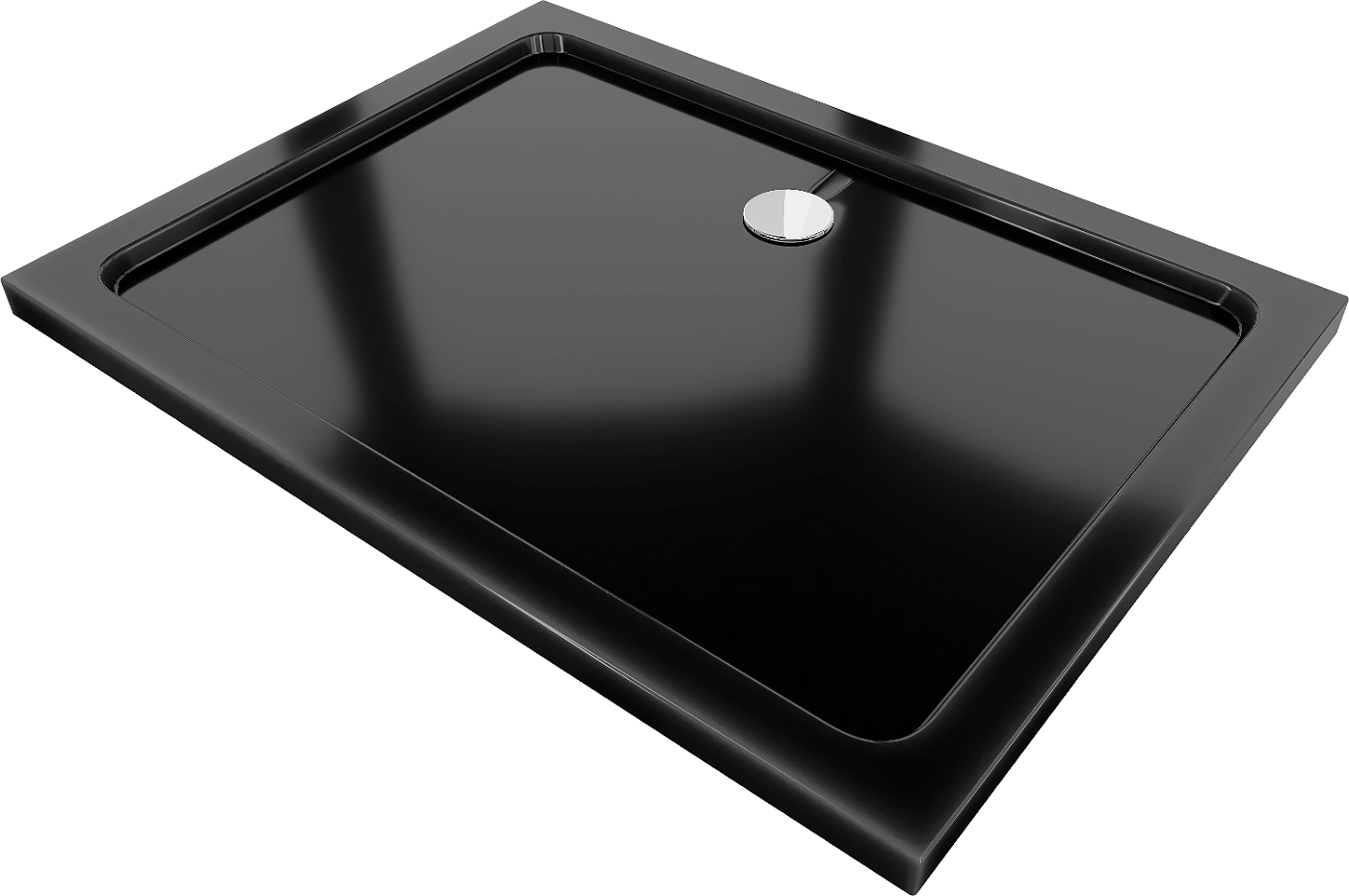 Mexen Flat obdélníková vanička do sprchového koutu slim 100 x 80 cm, Černá, sifon Chromovaná - 40708010