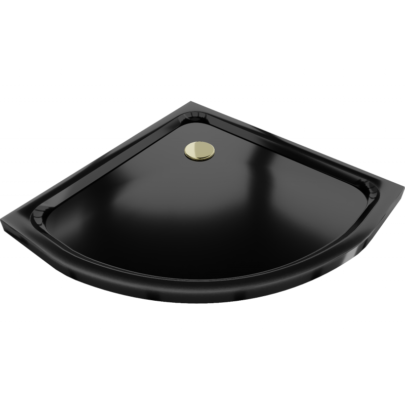 Mexen Flat polokulatá vanička do sprchového koutu slim 70 x 70 cm, Černá, sifon Zlatá - 41707070G
