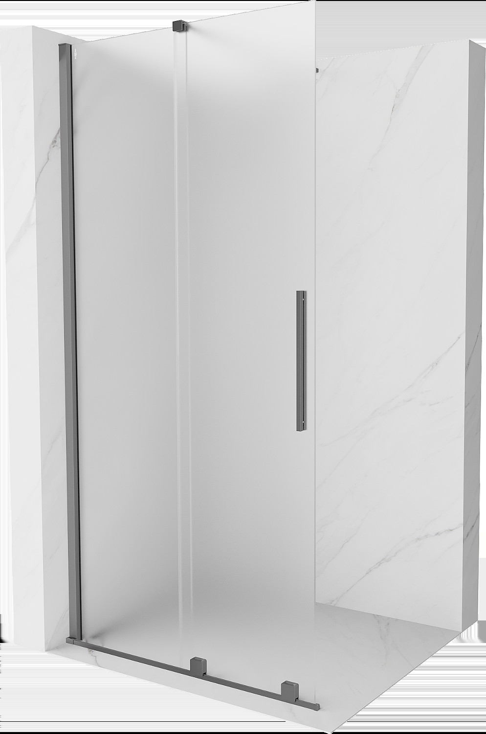 Mexen Velar sprchová zástěna posuvná Walk-in 100 x 200 cm, mléčné sklo 8 mm, gun metal - 871-100-000-33-95