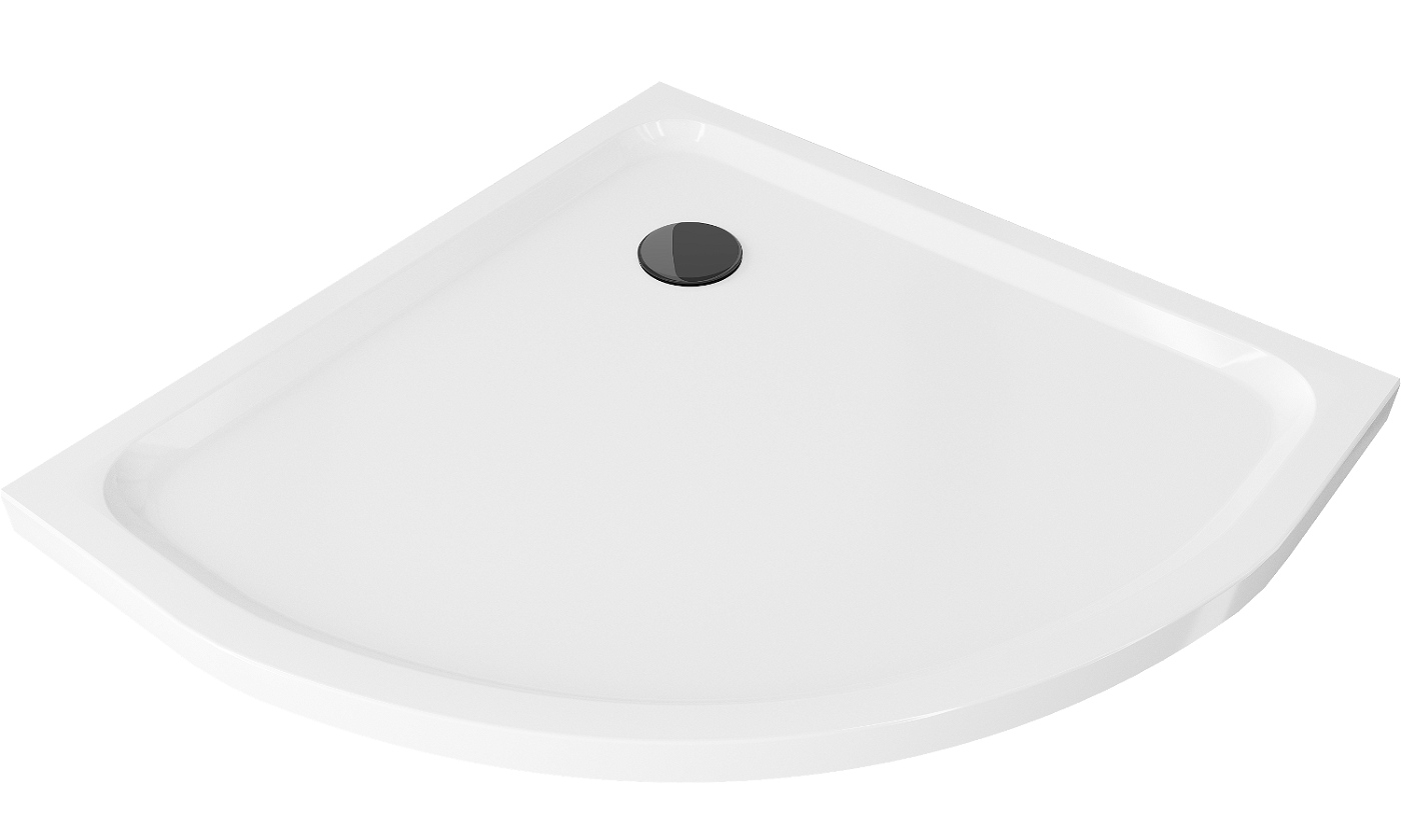Mexen Flat polokulatá vanička do sprchového koutu slim 100 x 100 cm, Bílá, sifon Černá - 41101010B