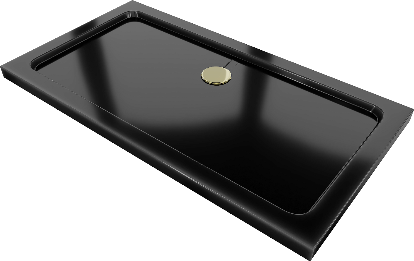 Mexen Flat obdélníková vanička do sprchového koutu slim 120 x 70 cm, Černá, sifon Zlatá - 40707012G