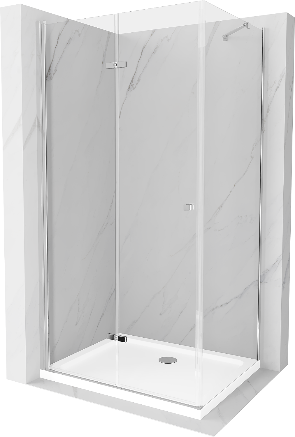 Mexen Lima skládací sprchový kout 80 x 70 cm, Průhledné, Chromovaná + sprchová vanička Flat - 856-080-070-01-00-4010