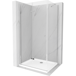 Mexen Lima skládací sprchový kout 110 x 100 cm, Průhledné, Chromovaná + sprchová vanička Flat - 856-110-100-01-00-4010