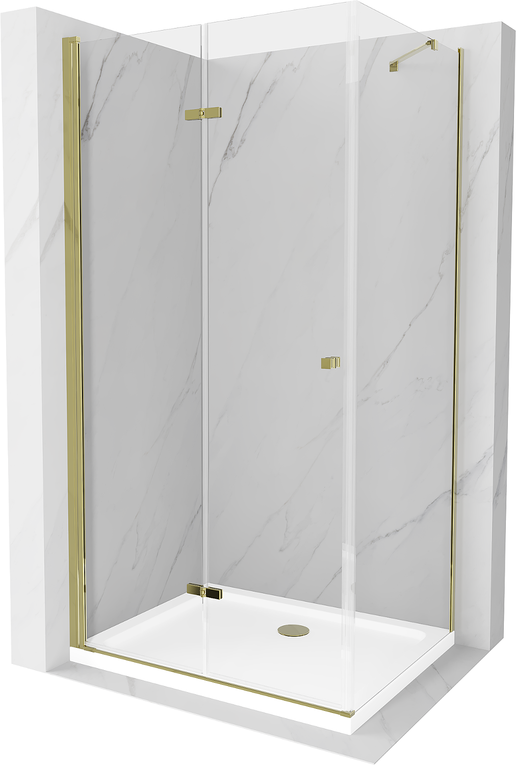 Mexen Lima skládací sprchový kout 80 x 70 cm, Průhledné, Zlatá + sprchová vanička Flat - 856-080-070-50-00-4010