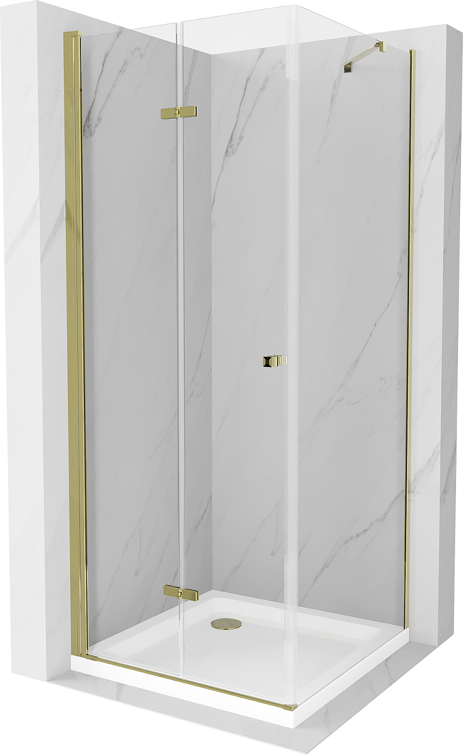 Mexen Lima skládací sprchový kout 80 x 80 cm, Průhledné, Zlatá + sprchová vanička Flat - 856-080-080-50-00-4010