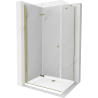 Mexen Lima skládací sprchový kout 90 x 80 cm, Průhledné, Zlatá + sprchová vanička Flat - 856-090-080-50-00-4010