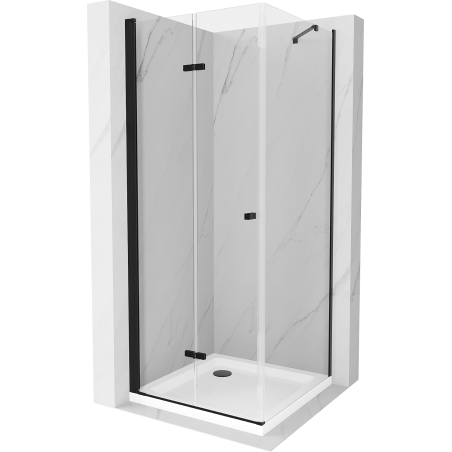 Mexen Lima skládací sprchový kout 70 x 70 cm, Průhledné, Černá + sprchová vanička Flat, Bílá - 856-070-070-70-00-4010B