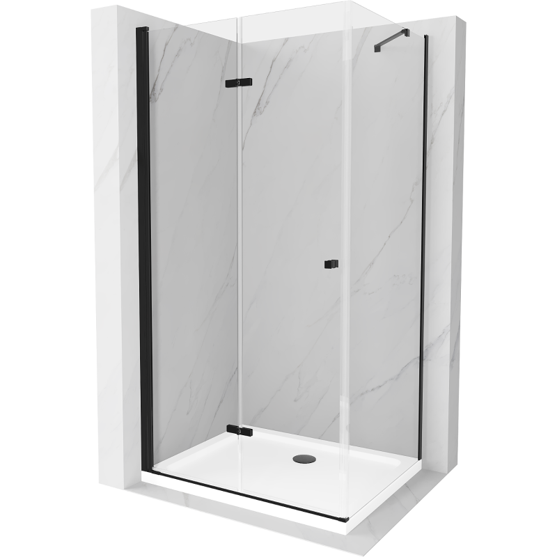 Mexen Lima skládací sprchový kout 90 x 70 cm, Průhledné, Černá + sprchová vanička Flat, Bílá - 856-090-070-70-00-4010B