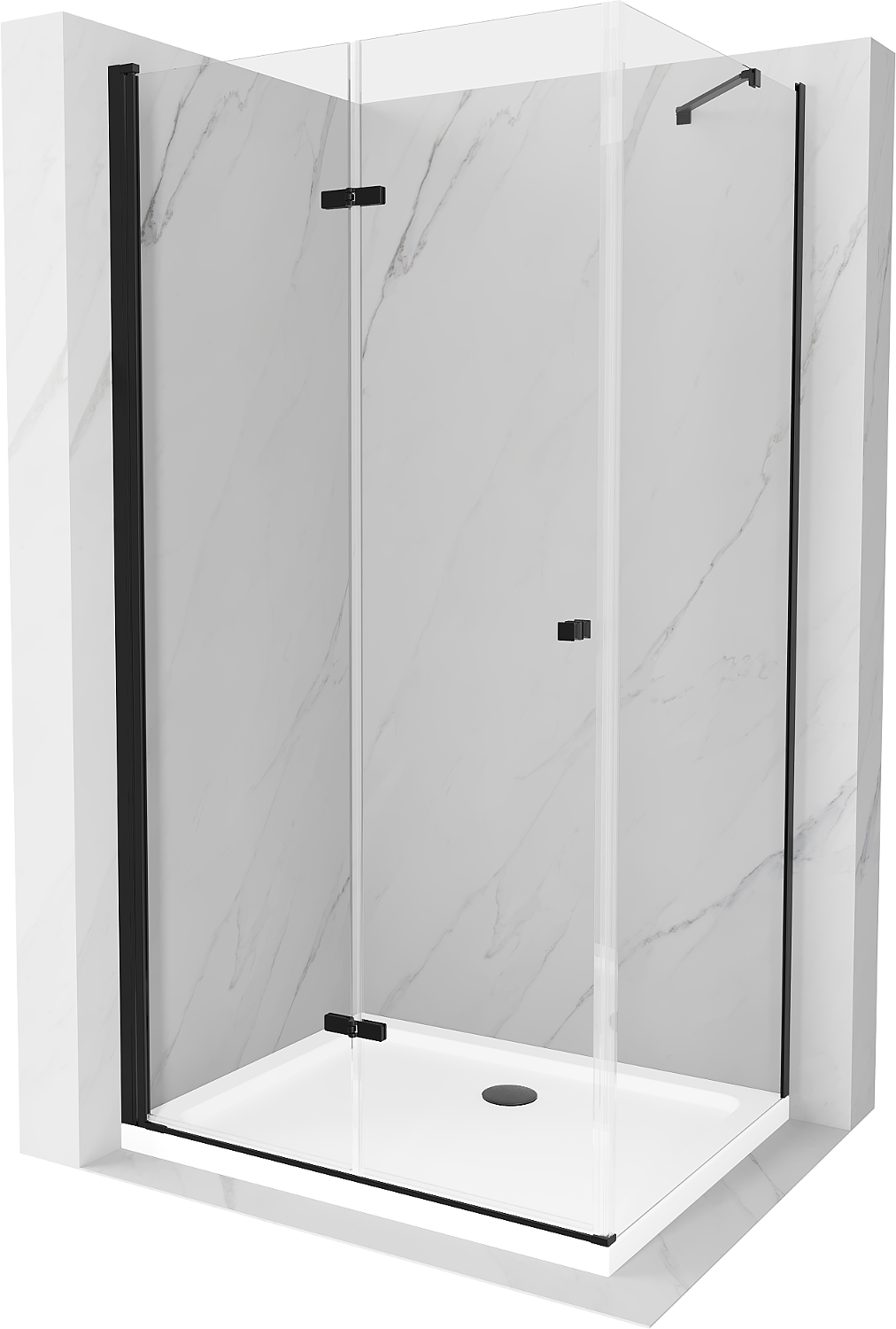 Mexen Lima skládací sprchový kout 90 x 70 cm, Průhledné, Černá + sprchová vanička Flat, Bílá - 856-090-070-70-00-4010B
