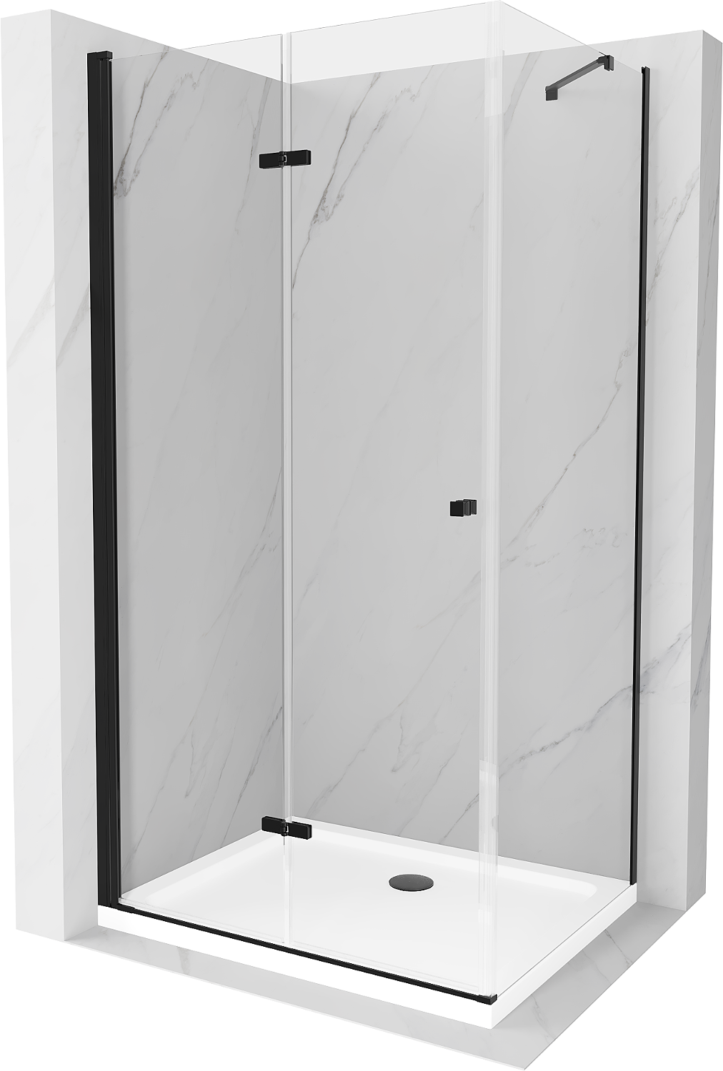 Mexen Lima skládací sprchový kout 100 x 90 cm, Průhledné, Černá + sprchová vanička Flat, Bílá - 856-100-090-70-00-4010B