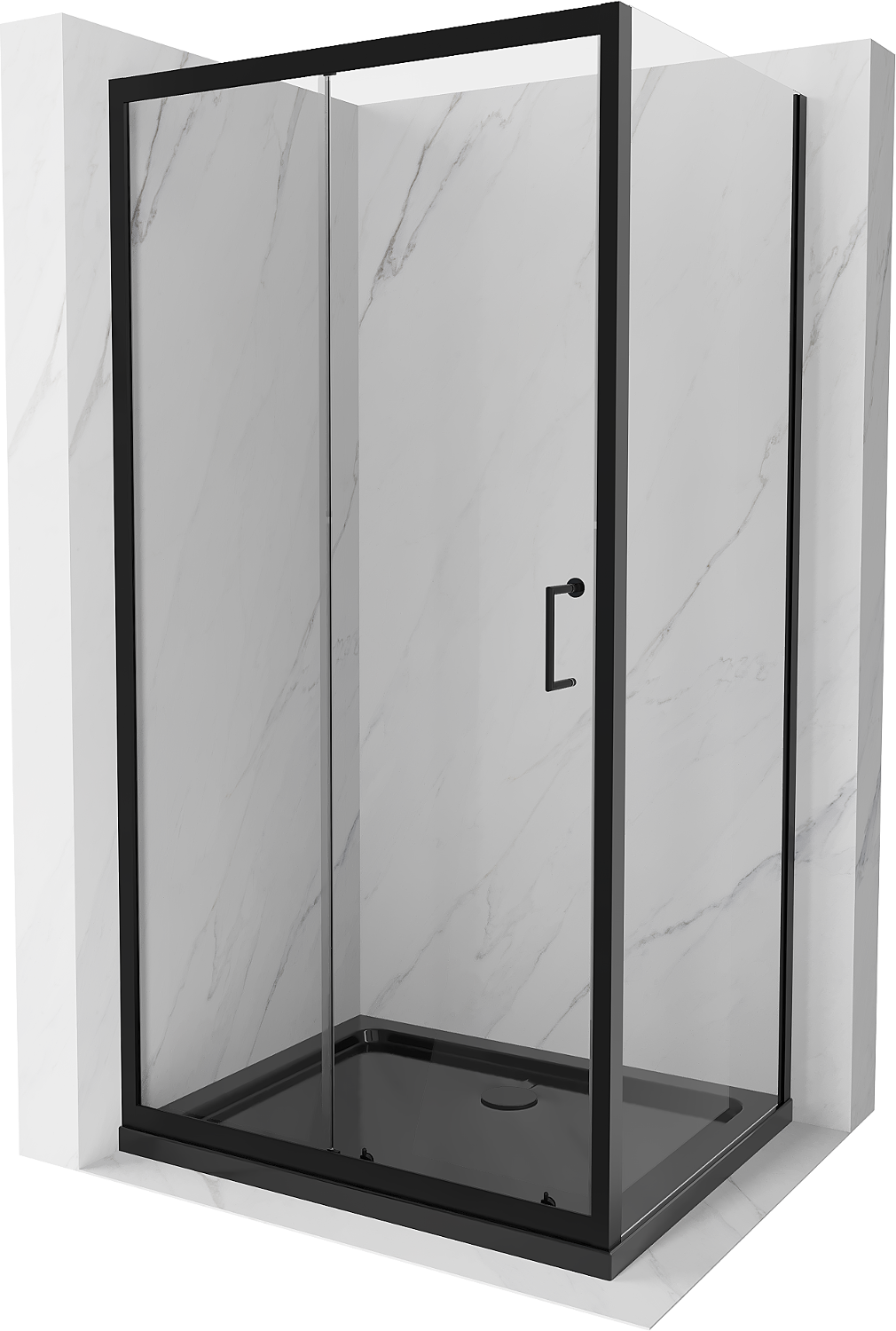 Mexen Apia rozsouvací sprchový kout 100 x 70 cm, Průhledné, Černá + sprchová vanička Flat, Černá - 840-100-070-70-00-4070B