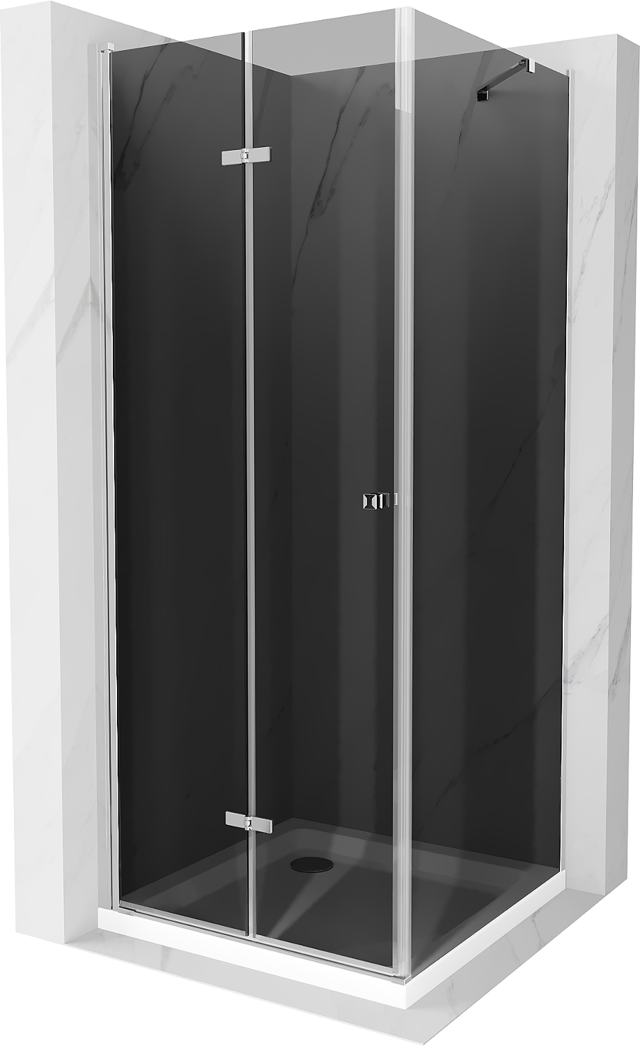 Mexen Lima skládací sprchový kout 70 x 70 cm, Grafitově černá, Chromovaná + sprchová vanička Flat, Bílá - 856-070-070-01-40-4010
