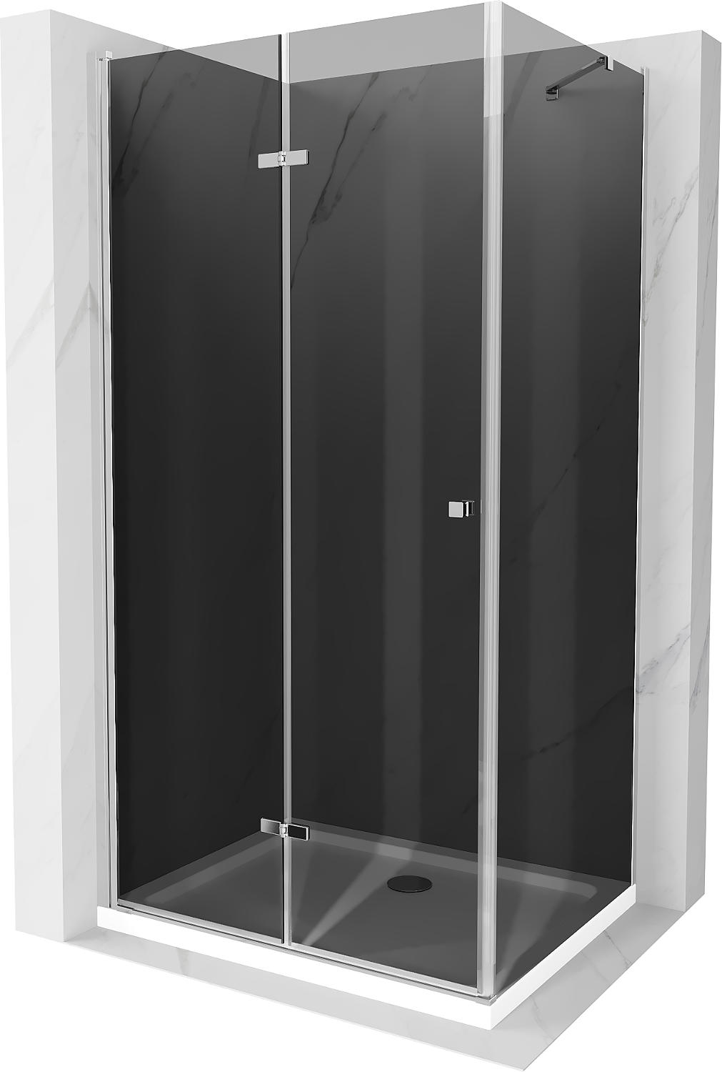 Mexen Lima skládací sprchový kout 70 x 120 cm, Grafitově černá, Chromovaná + sprchová vanička Flat, Bílá - 856-070-120-01-40-401
