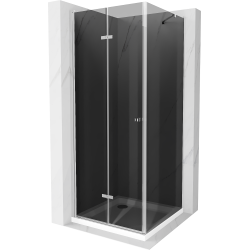 Mexen Lima skládací sprchový kout 90 x 90 cm, Grafitově černá, Chromovaná + sprchová vanička Flat, Bílá - 856-090-090-01-40-4010